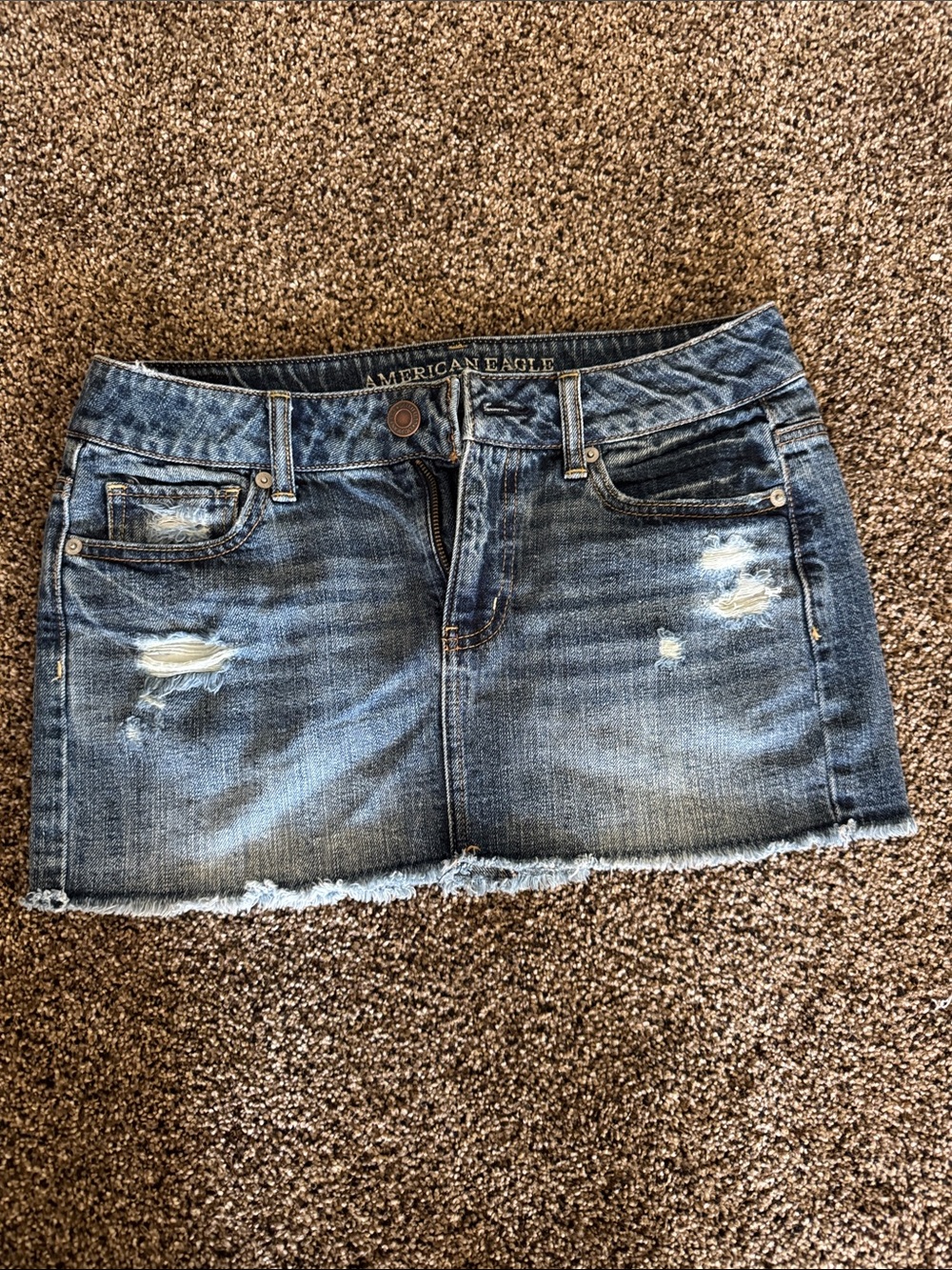 American Eagle Outfitters Distressed Blue Denim Mini Skirt